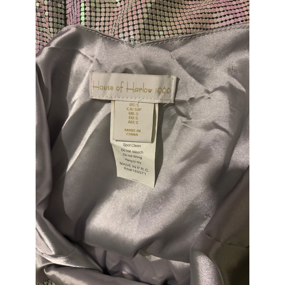 House of Harlow 1960 Iridescent Rhinestone Mini Dress Cowl Neck Open Back Small - Picture 3 of 7